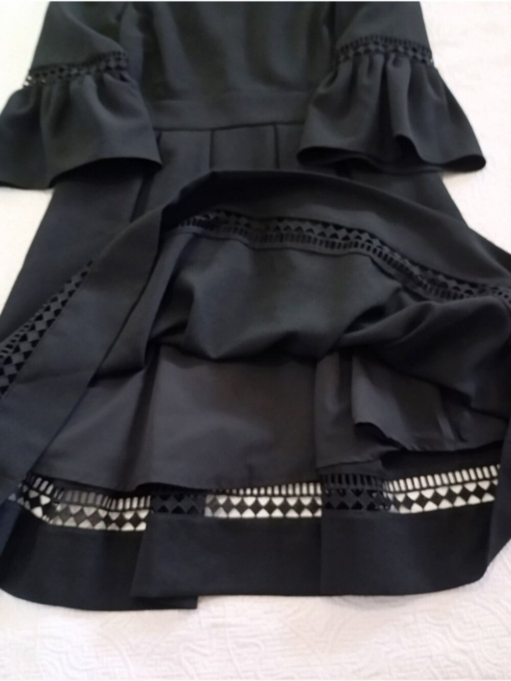 Eliza J Black Bell Sleeve Fit & Flare Dress With Lace Detail Size 6 - Picture 9 of 12